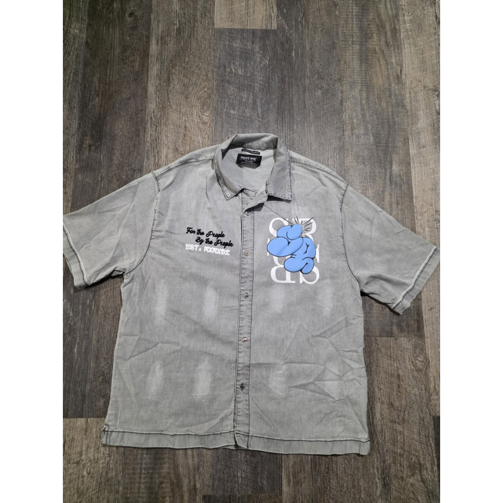 Smoke Rise Mens XXL Denim Shirt Hip Hop Streetwear Graffiti Graphic Urban